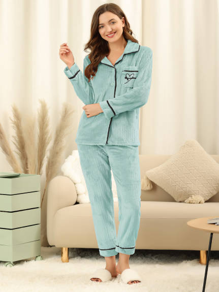 Allegra K - Flannel Button Down Winter Pajama Sets