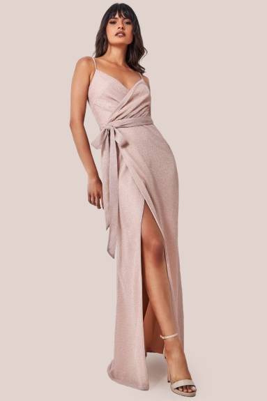 Goddiva - Wrap Style Spaghetti Strap Maxi With Split