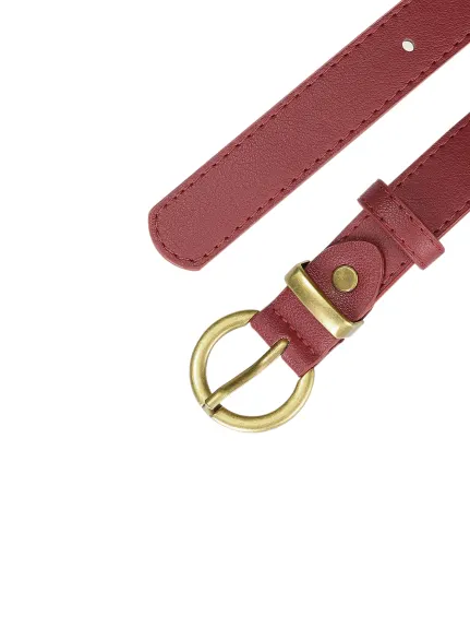 Allegra K- Ceinture fine en cuir PU avec boucle ardillon en métal bronze