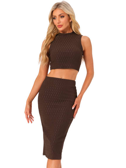 Allegra K - Mock Neck Tank Top and Bodycon Skirt Set