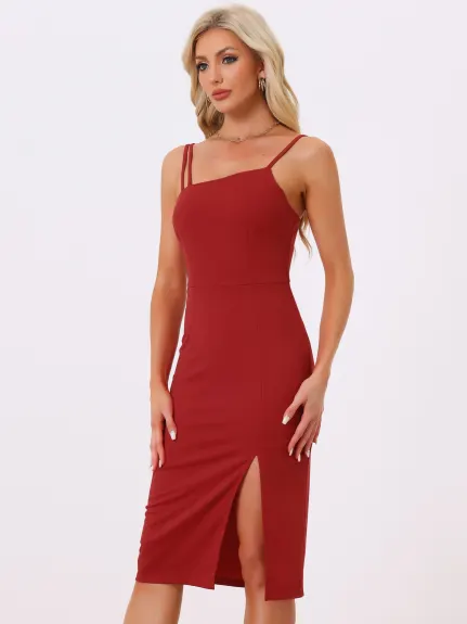 Allegra K- Spaghetti Strap Sleeveless Split Hem Prom Cocktail Bodycon Dress