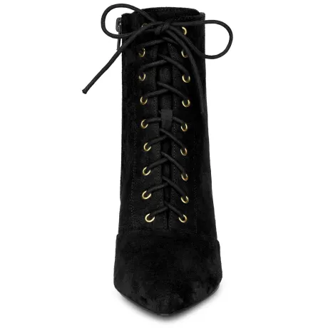 Allegra K- Lace Up Stiletto Heels Ankle Boots