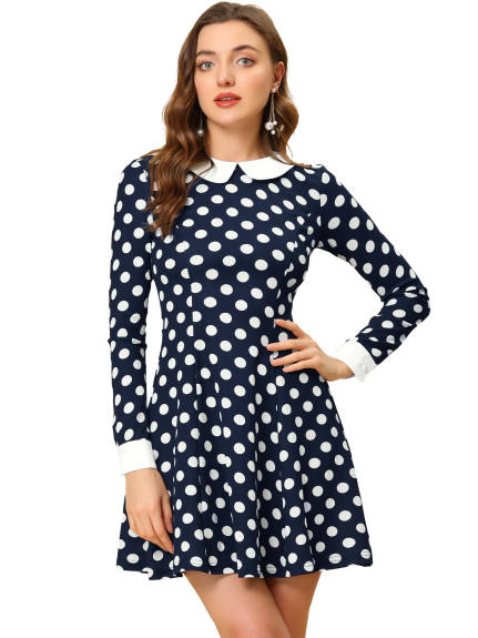 Allegra K- Peter Pan Collar Long Sleeve Above Knee A-Line Dress