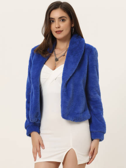 Allegra K- Cropped Jacket Lapel Long Sleeve Faux Fur Fluffy Coat