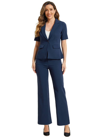 Allegra K - Short Sleeve Blazer Pants Suits