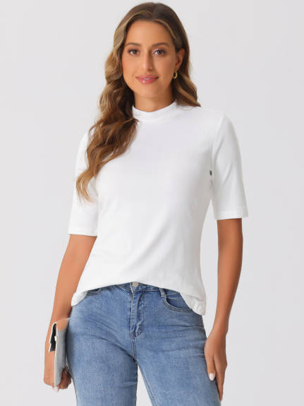 Allegra K - Elbow Length Turtleneck Half Sleeve Top