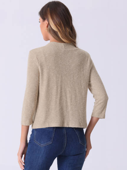 Allegra K - Cropped Open Front 3/4 Sleeve Knit Sweater