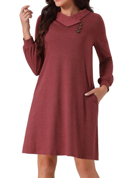 Allegra K - Long Sleeve Cowl Neck Tunic Top Dress