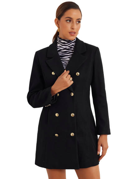 Allegra K - Classic Notch Lapel Double Breasted Coat