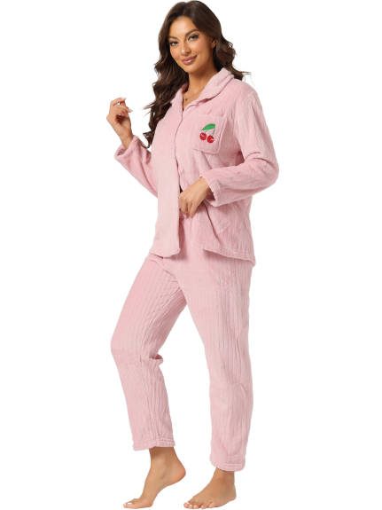 Allegra K - Flannel Button Down Winter Pajama Sets