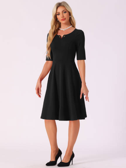 INSPIRE CHIC - V-Neck Elegant A-Line Midi Dress