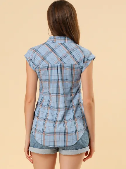 Allegra K- Chemise boutonnée à manches courtes à carreaux