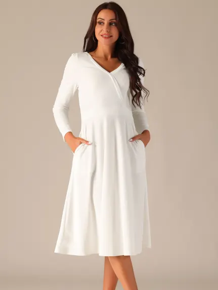 Allegra K - Robe Midi Évasée à Encolure en Faux Cache-Cœur