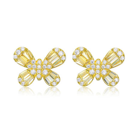 Genevive Sterling Silver with Colored Baguette Cubic Zirconia Butterfly Stud Earrings