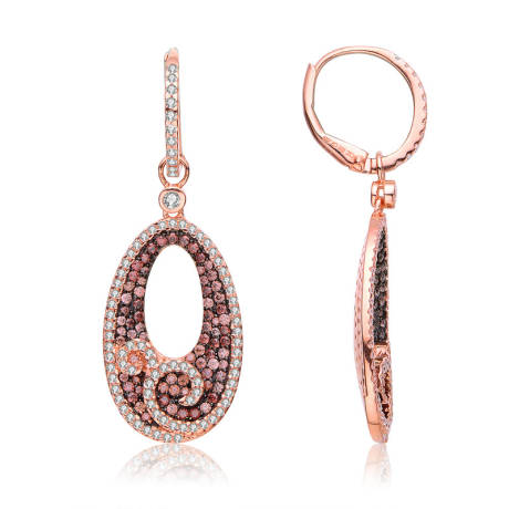 Genevive Sterling Silver 18k Rose Gold Plated with Coffee Cubic Zirconia Dangling Earrings