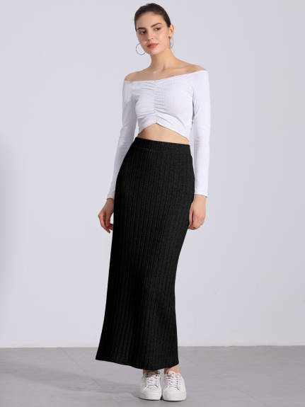 Allegra K - High Waist Long Bodycon Knit Skirt