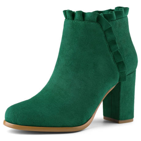 Allegra K- Ruffle Trim Block Heel Ankle Boots