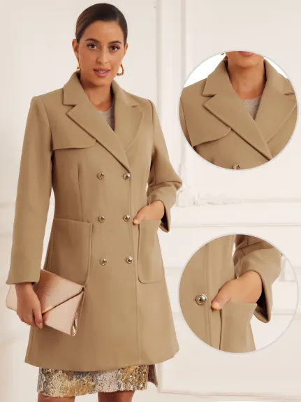 Allegra K - Notched Lapel Pockets Long Coat