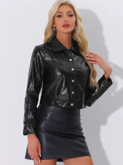 Allegra K - Faux Leather Cropped PU Jacket