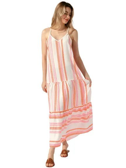 Allegra K - Boho Printed V-Neck Sleeveless Beach Dress