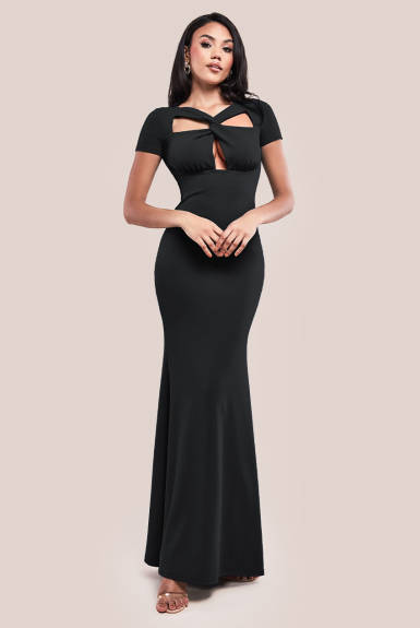 Goddiva - Scuba Crepe Twist Cutout Maxi Dress