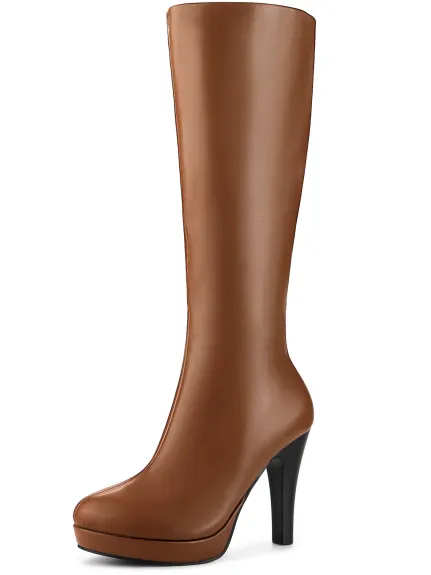 Allegra K - Faux Leather Platform Over the Knee High Boot