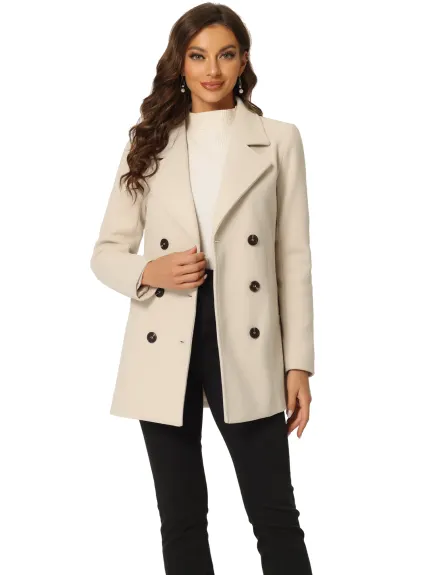 Allegra K- Notched Lapel Double-Breasted Overcoat