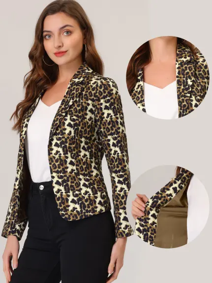 Allegra K- Open Front Notch Lapel Printed Blazer Jacket