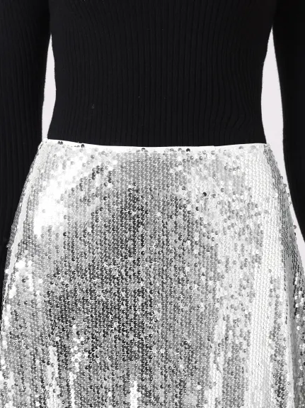 Allegra K- Sparkly Glitter Flare Midi Skirt