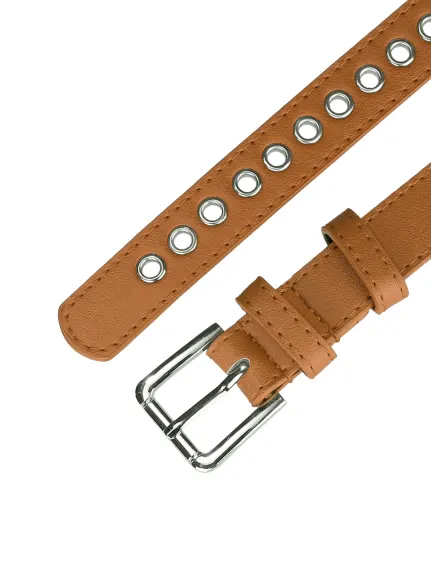 Allegra K- Grommet PU Leather Metal Pin Buckle Belt