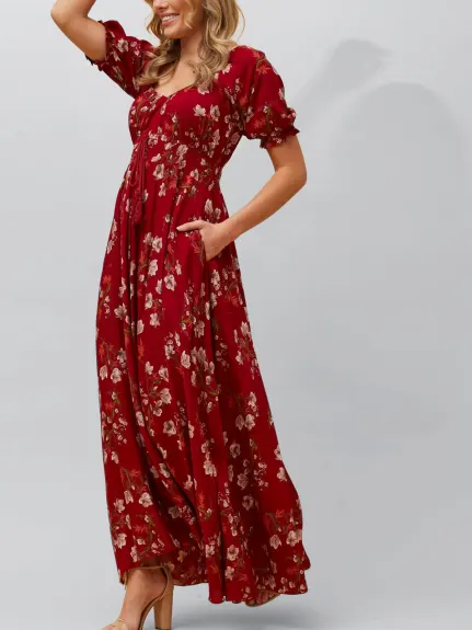 Annick - Carla Maxi Dress Floral Puff Short Sleeves