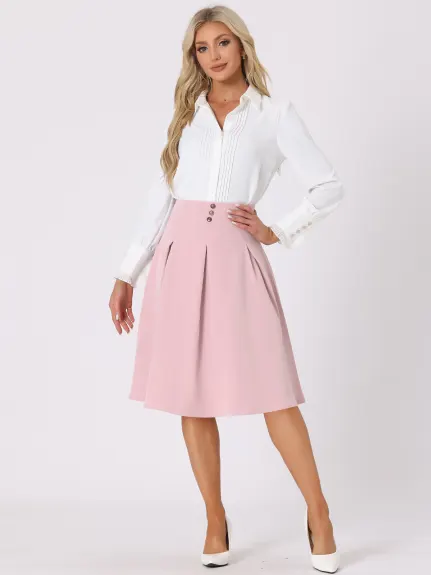 Allegra K- Button Decor High Waist A-Line Skirt