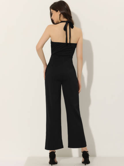 Allegra K - Halter Tie Backless High Waist Jumpsuit