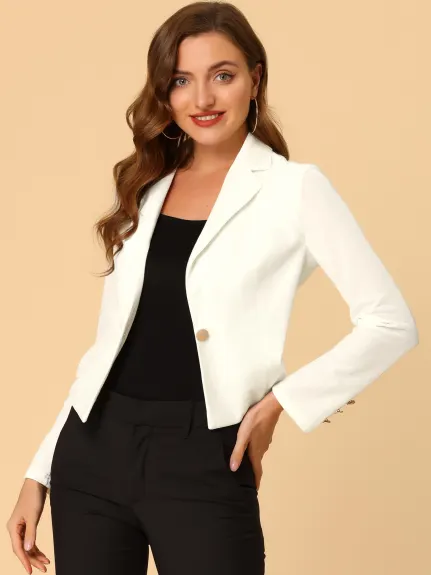 Allegra K- 1 Button Velvet Blazer Lapel Crop Suit Jacket