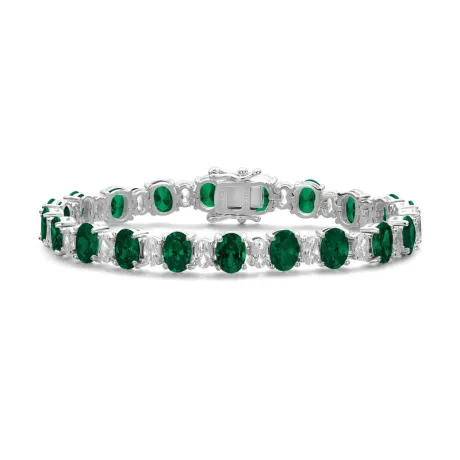 Bracelet tennis Genevive en argent sterling avec zircone cubique ovale colorée et transparente