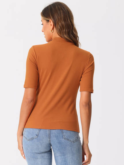 Allegra K - Elbow Length Turtleneck Half Sleeve Top