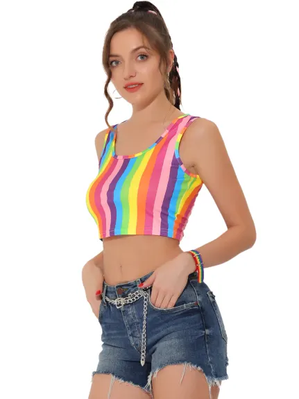 Allegra K- Rainbow Sleeveless Tank Crop Top