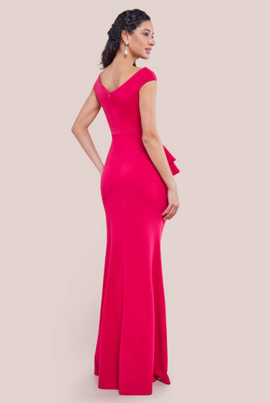 Goddiva - Scuba Crepe Rose Frill Maxi Dress