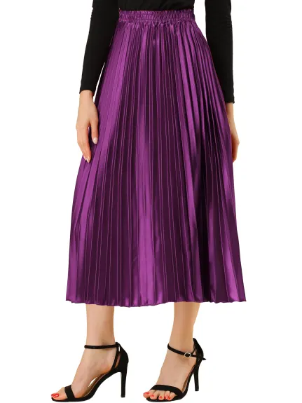 Allegra K - Elastic Waist Accordion Pleated Midi Skirt