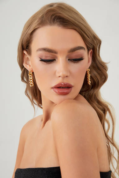 Classicharms-Gold Rhinestone Chain Drop Earrings