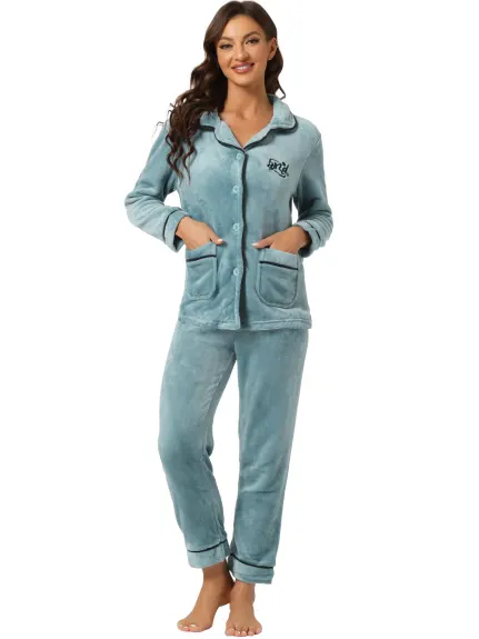 Allegra K - Flannel Button Down Winter Pajama Sets