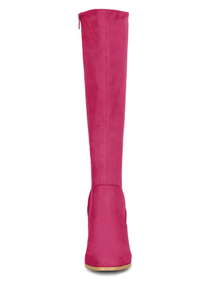 Allegra K- Side Zipper Chunky Heel Knee High Boots