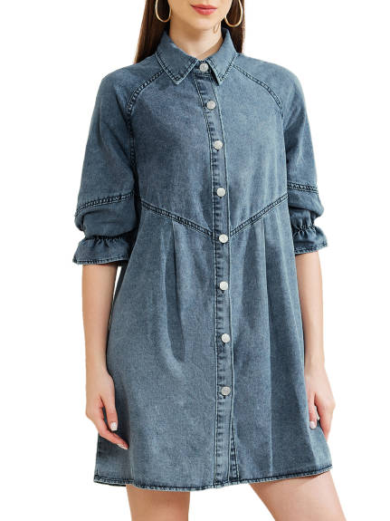 Allegra K - Babydoll Mini Jean Shirt Dresses