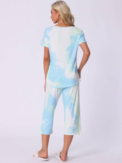 Cheibear - Tie Dye Short Sleeve Pajama Set