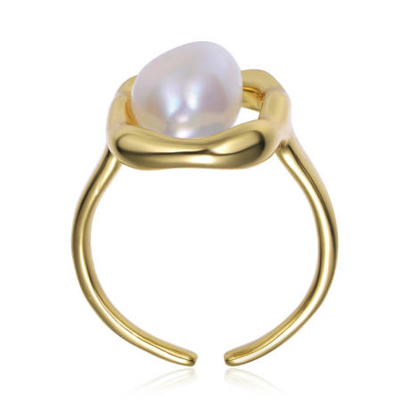 Genevive Sterling Silver 14k Gold Plated with Genuine Freshwater Pearl Outline Framed Ring