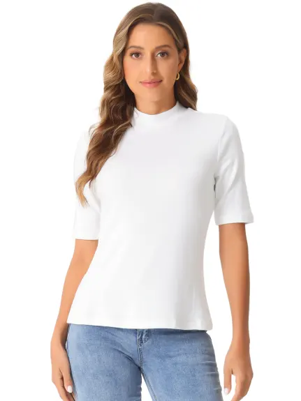 Allegra K - Elbow Length Turtleneck Half Sleeve Top