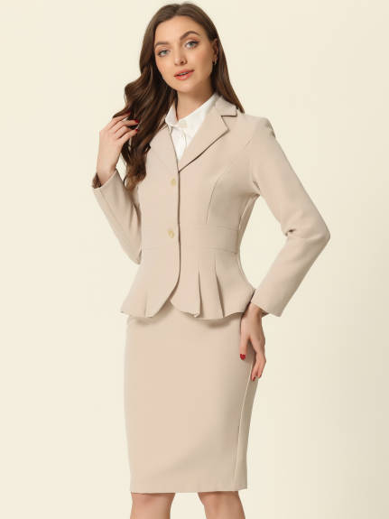 Allegra K- Suit Set-2 Pieces Peplum Blazer and Pencil Skirt