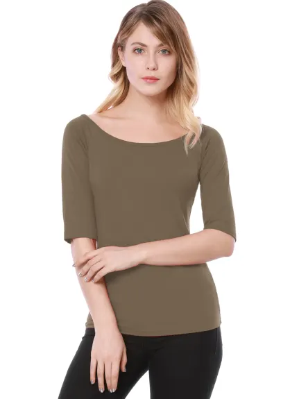 Allegra K- Half Sleeves Fitted Layering T-Shirt