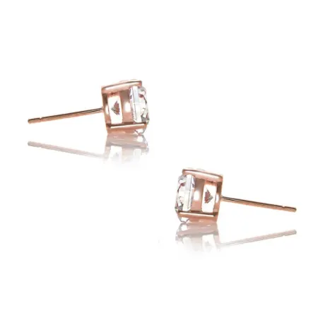 Genevive Sterling Silver 18k rose gold plated with Clear Cubic Zirconia Solitaire 5mm Stud Earrings