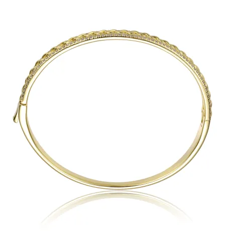 Genevive Sterling Silver 14k Yellow Gold Plated with Cubic Zirconia Chain Link Stiff Bangle Bracelet